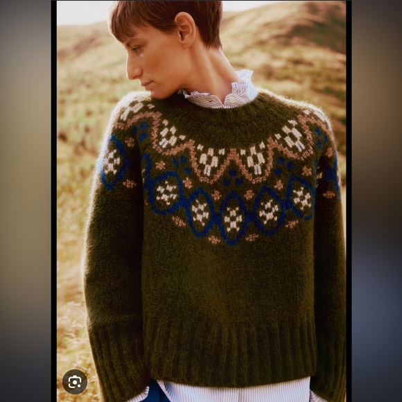 ISO ME+EM Olive Green Alpaca Cotton Jacquard Jumper - Picture 4 of 6